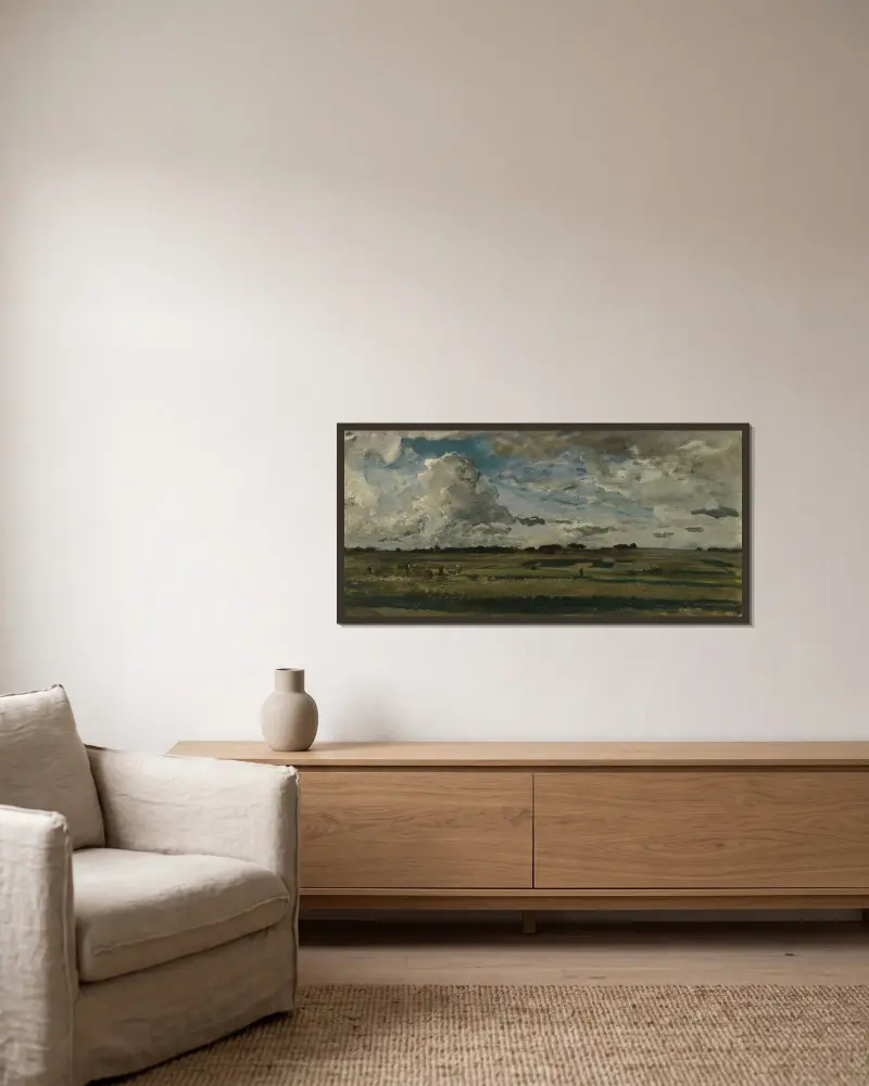 Skördearbetare i landskap av Charles François Daubigny inramad på en vägg