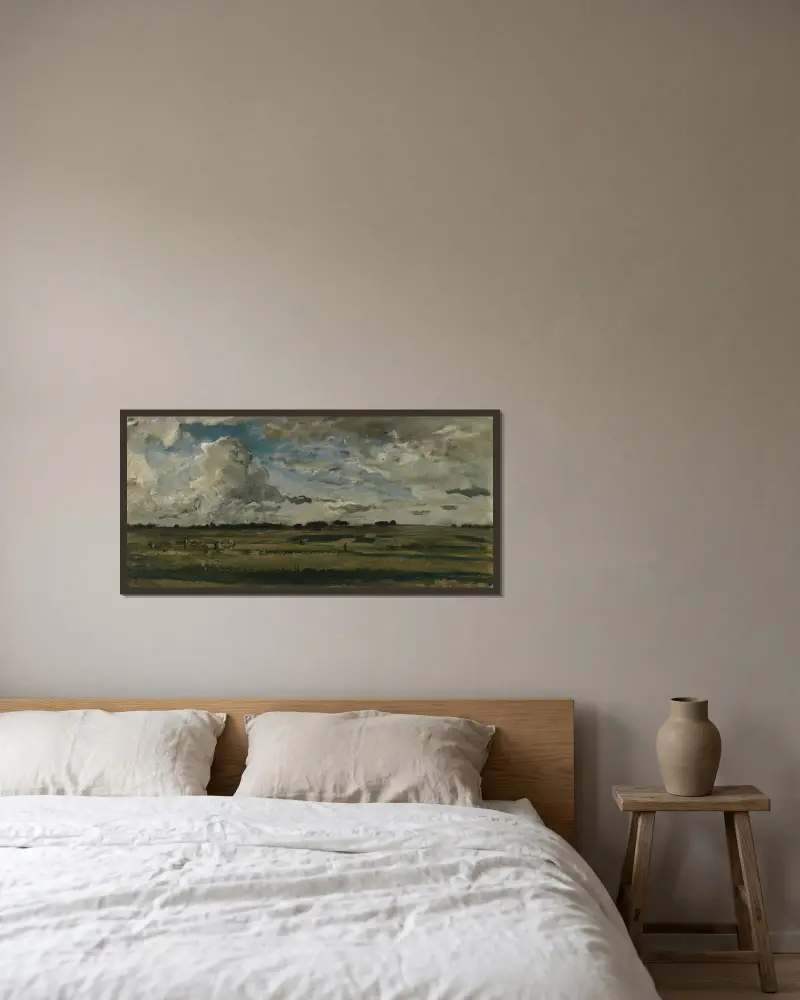 Skördearbetare i landskap av Charles François Daubigny inramad på en vägg