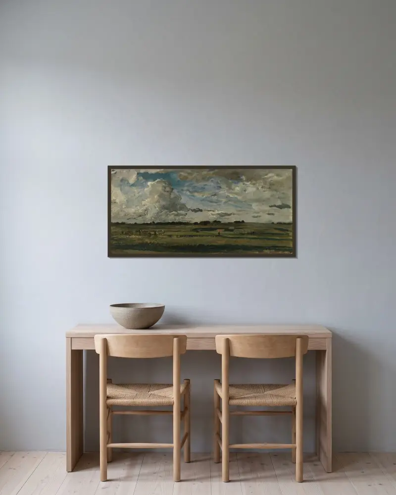 Skördearbetare i landskap av Charles François Daubigny inramad på en vägg