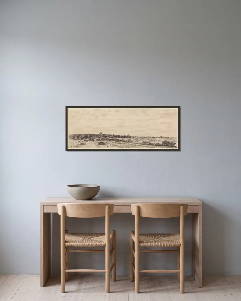 Panoramalandskap av Charles François Daubigny inramad på en vägg