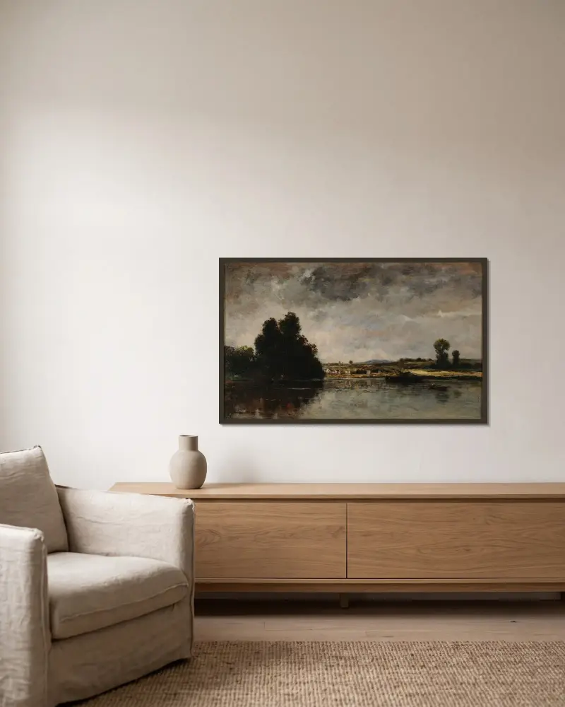 Landskap i oväder av Charles François Daubigny inramad på en vägg