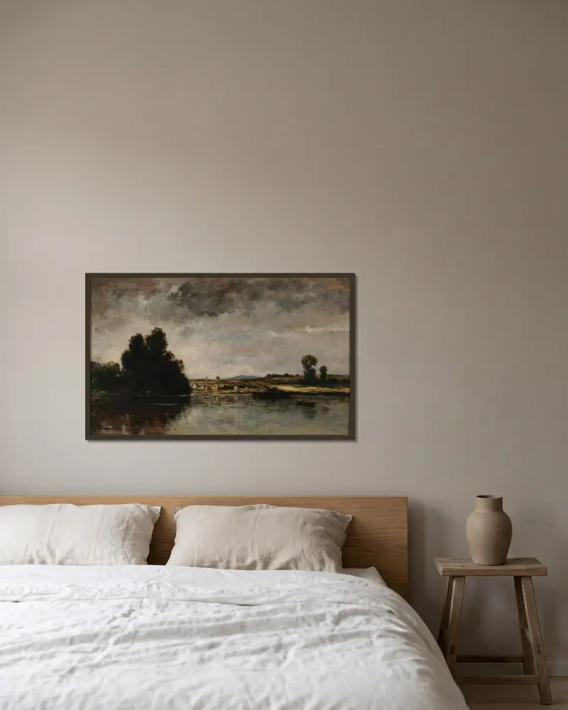 Landskap i oväder av Charles François Daubigny inramad på en vägg