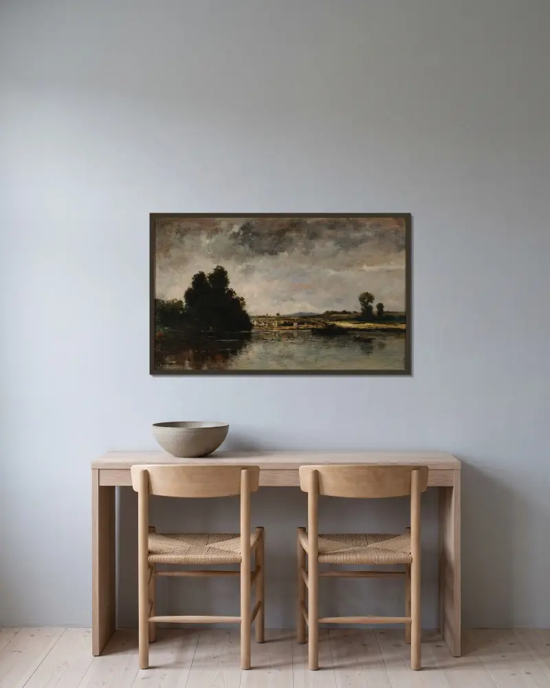Landskap i oväder av Charles François Daubigny inramad på en vägg