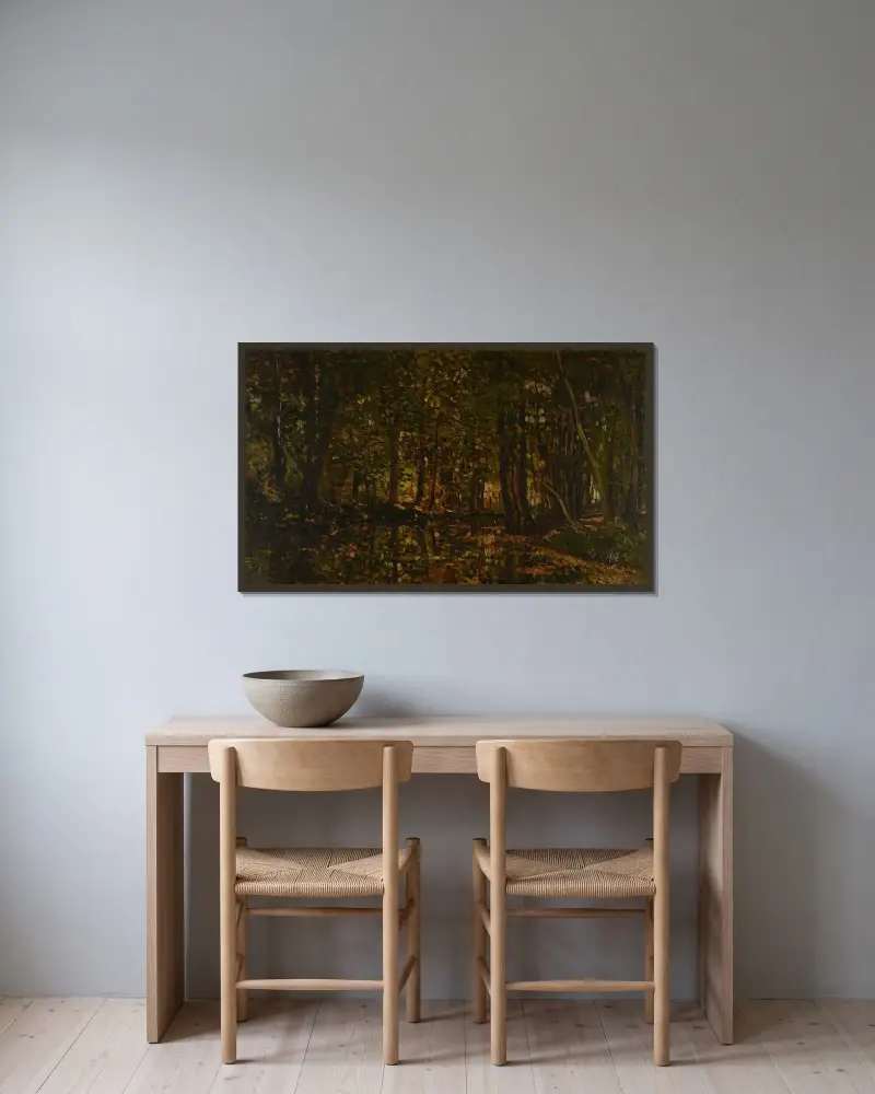 Bäck i skogen av Charles François Daubigny inramad på en vägg