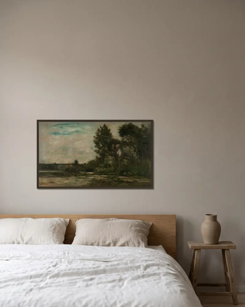 Flodlandskap av Charles François Daubigny inramad på en vägg