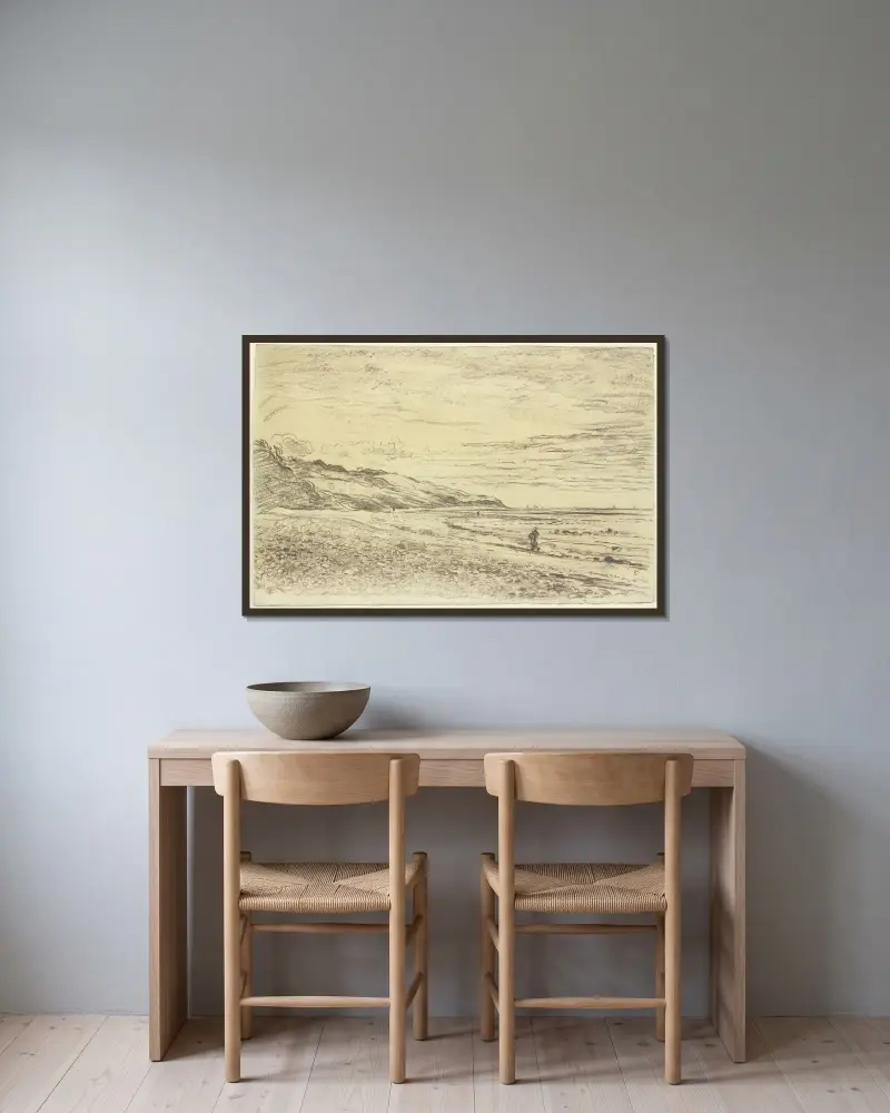 Stenig havskust, kulle framme till vänster av Charles François Daubigny inramad på en vägg