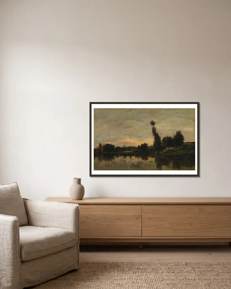Sonnenuntergang an der Oise von Charles François Daubigny gerahmt an einer Wand