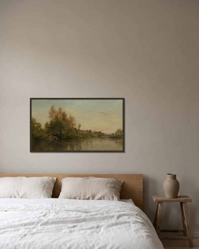 Oises strand av Charles François Daubigny inramad på en vägg