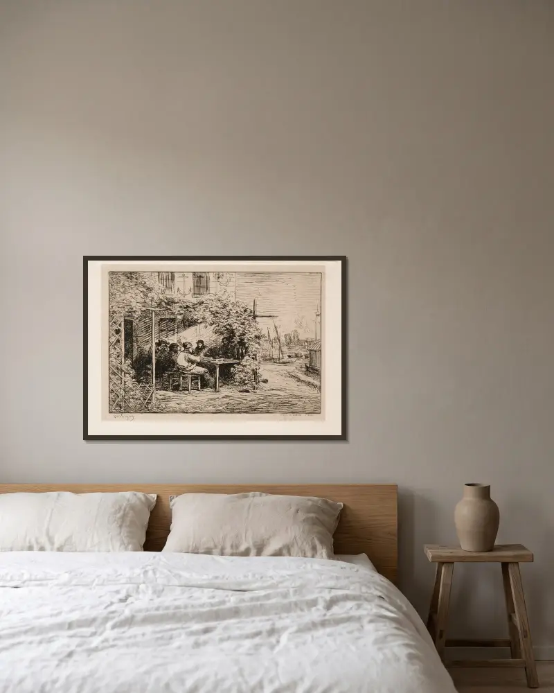 The Lunch before Going Aboard at Asnières av Charles François Daubigny inramad på en vägg
