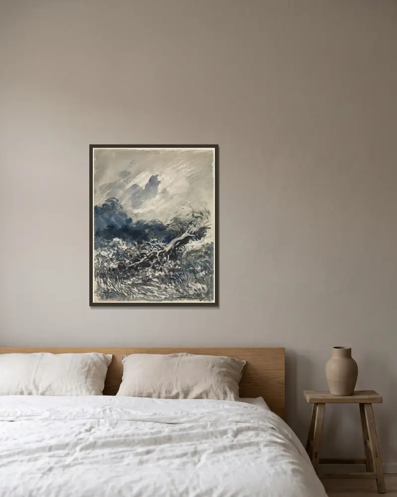 Eken och vassen av Charles François Daubigny inramad på en vägg