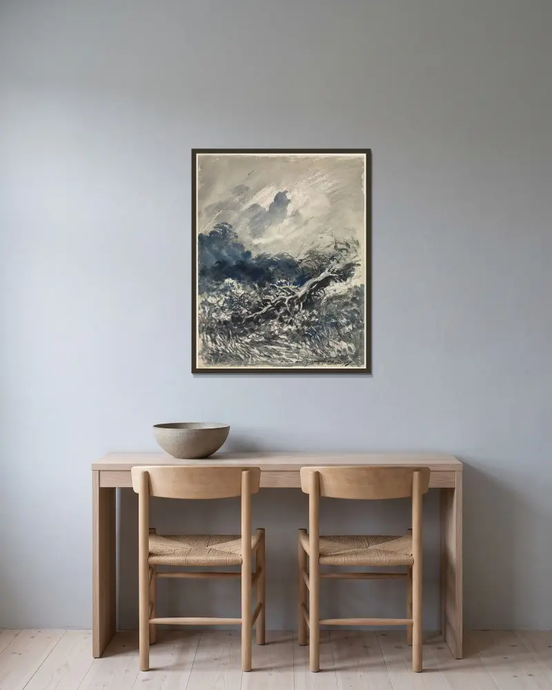Eken och vassen av Charles François Daubigny inramad på en vägg
