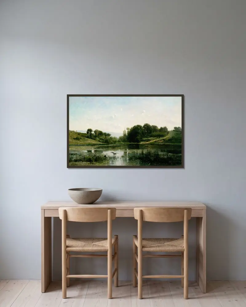 Dammarna vid Gylieu av Charles François Daubigny inramad på en vägg