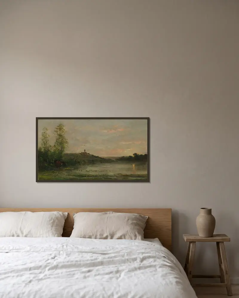 Seinen; morgon av Charles François Daubigny inramad på en vägg