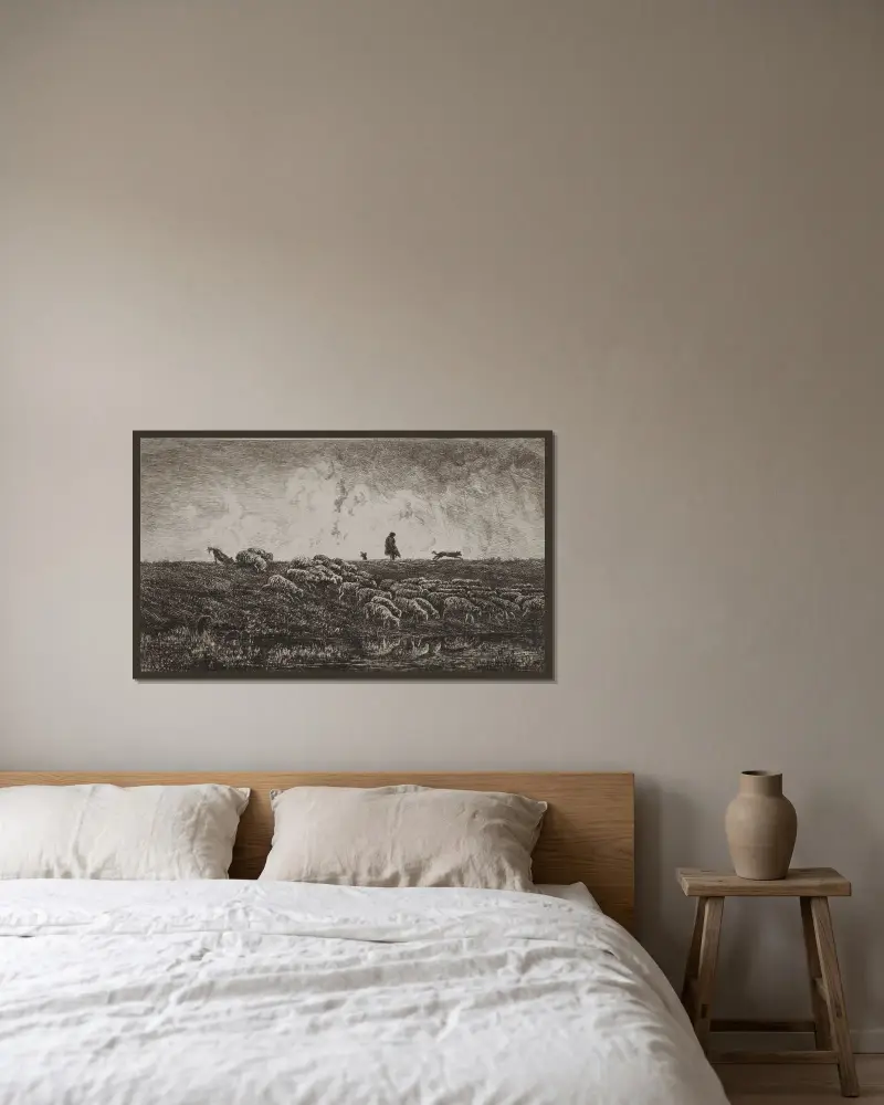 Regnskuren av Charles François Daubigny inramad på en vägg