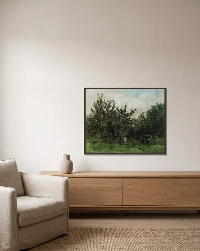 Ein Obstgarten von Charles François Daubigny gerahmt an einer Wand