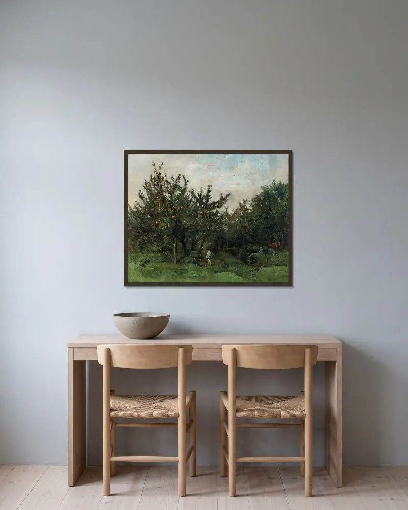 Ein Obstgarten von Charles François Daubigny gerahmt an einer Wand