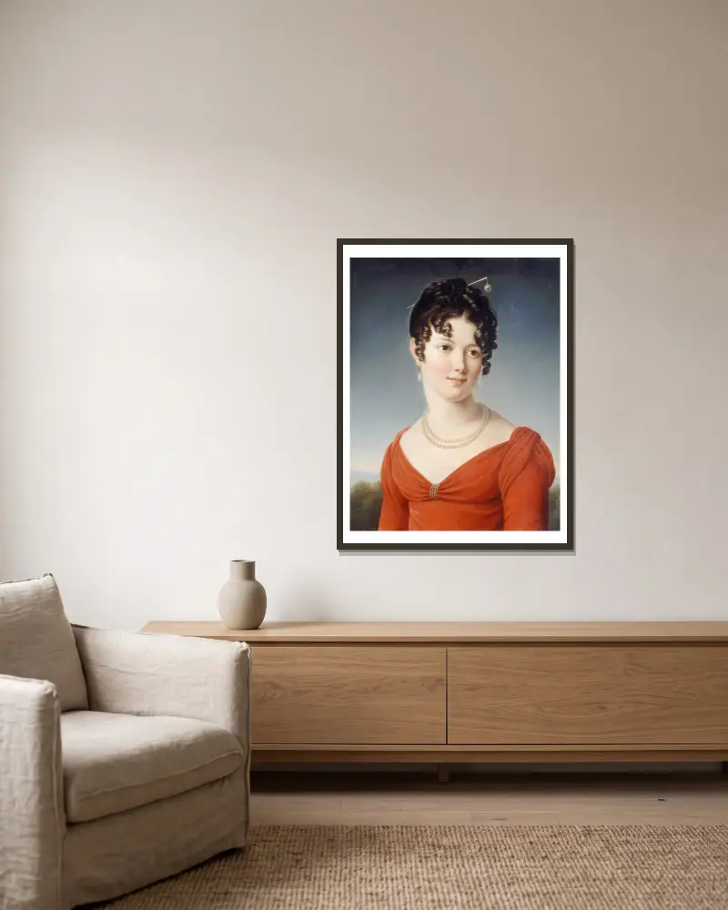 Bust Portrait Of Alexandrine-Anne De La Pallu, Marquise De Flers (1786-1832) av François Gérard inramad på en vägg