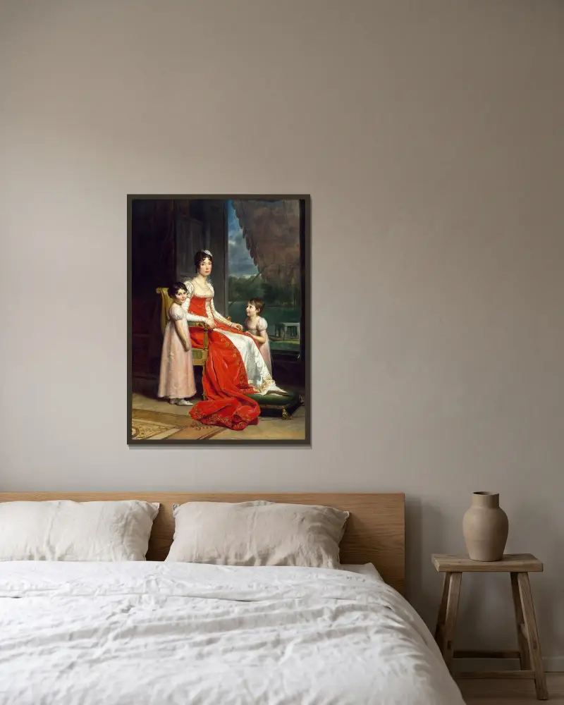 Julie Bonaparte als Königin von Spanien mit ihren Töchtern Zénaïde und Charlotte von François Gérard gerahmt an einer Wand