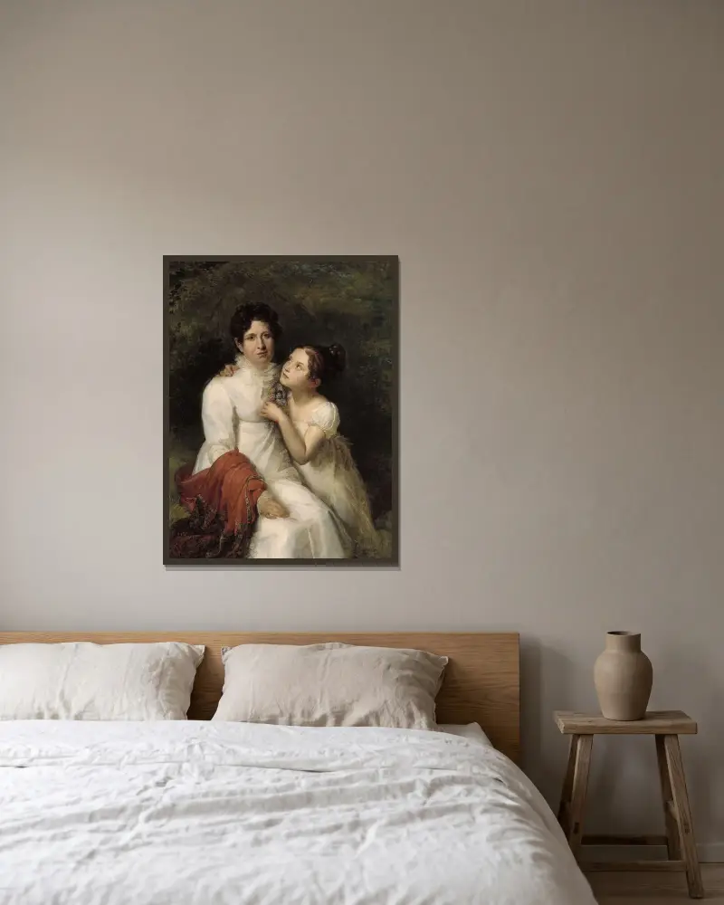 Porträtt av Madame Bauquin Du Boulay och hennes systerdotter Mademoiselle Bauquin de La Souche av François Gérard inramad på en vägg