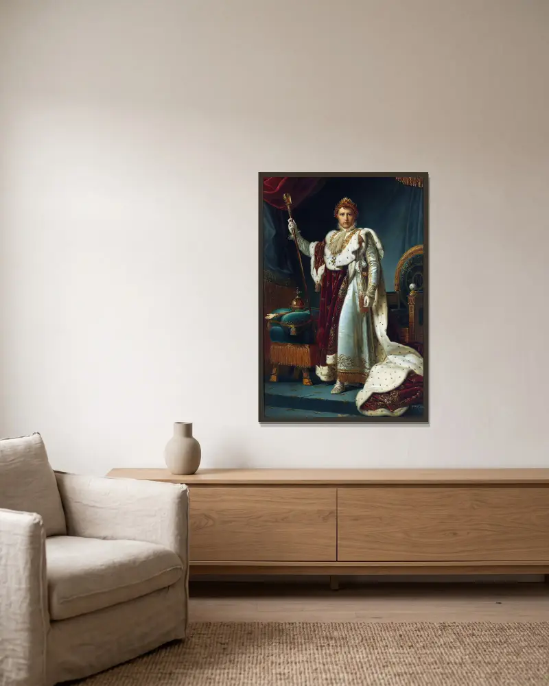 Portrait of Emperor Napoleon I av François Gérard inramad på en vägg