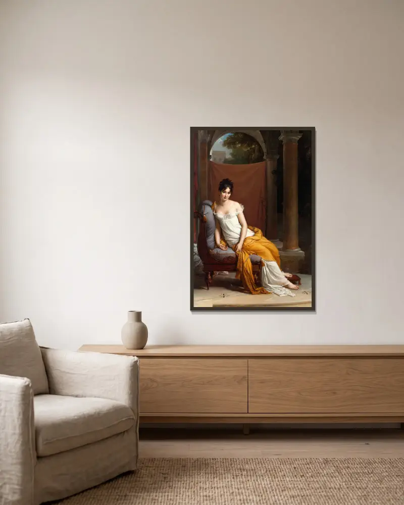 Portrait Of Juliette Récamier, Née Bernard av François Gérard inramad på en vägg