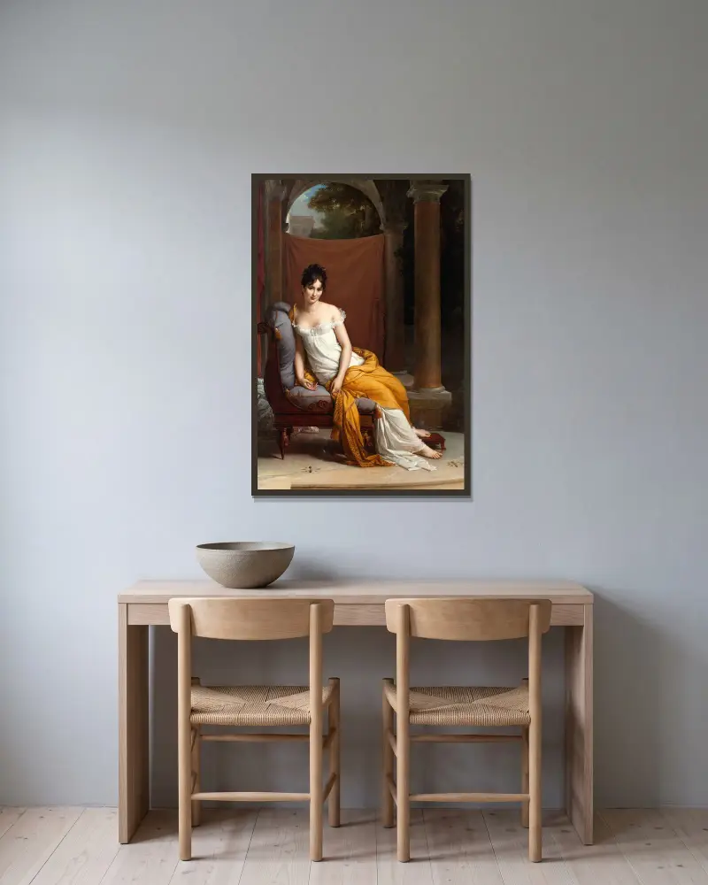 Portrait Of Juliette Récamier, Née Bernard av François Gérard inramad på en vägg