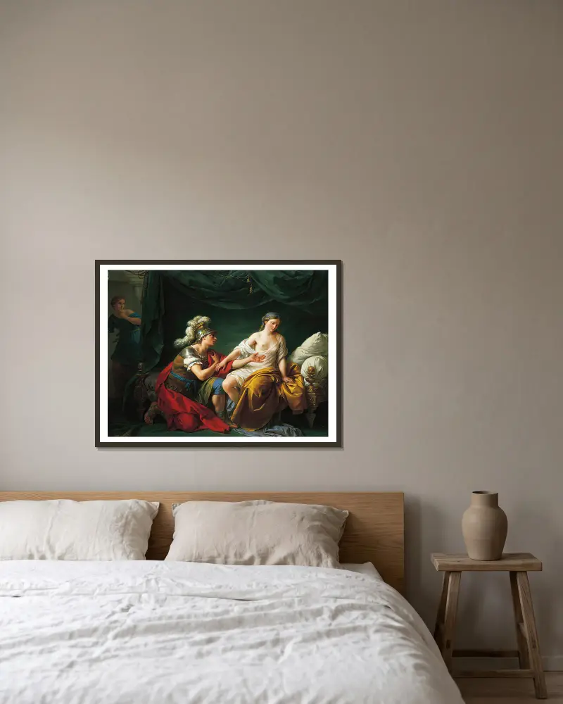Alkibiades auf Knien vor seiner Geliebten von Louis-Jean-François Lagrenée gerahmt an einer Wand