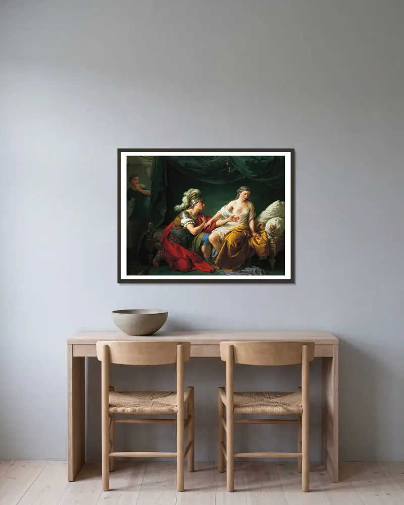 Alkibiades auf Knien vor seiner Geliebten von Louis-Jean-François Lagrenée gerahmt an einer Wand