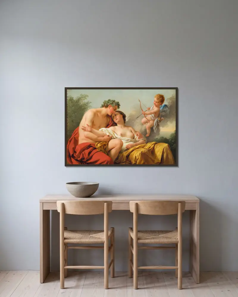 Bacchus and Ariadne av Louis-Jean-François Lagrenée inramad på en vägg