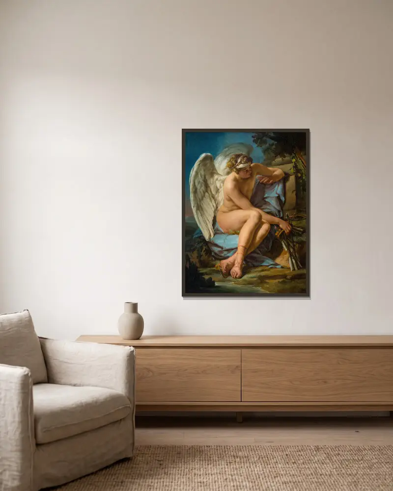 Amor auf der Lauer von Louis-Jean-François Lagrenée gerahmt an einer Wand