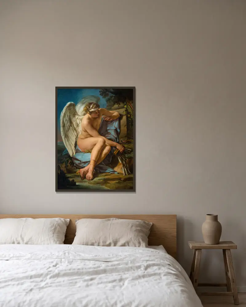 Amor auf der Lauer von Louis-Jean-François Lagrenée gerahmt an einer Wand