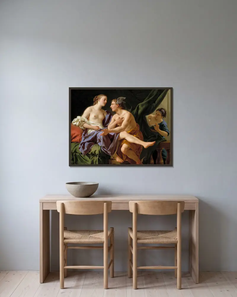 Mercury, Herse and Aglaura av Louis-Jean-François Lagrenée inramad på en vägg