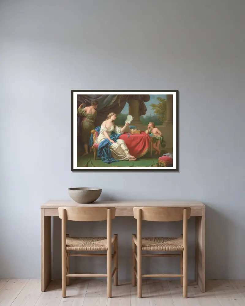 Penelope läser ett brev från Odysseus av Louis-Jean-François Lagrenée inramad på en vägg
