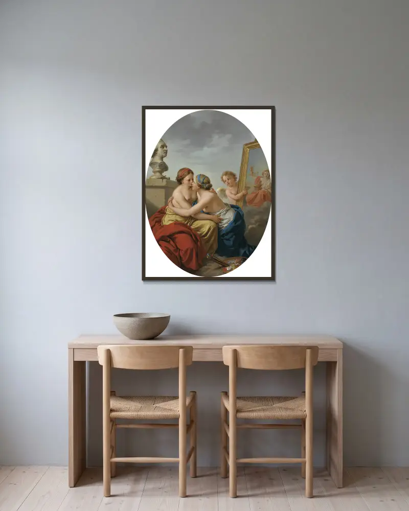 The union of painting and sculpture av Louis-Jean-François Lagrenée inramad på en vägg