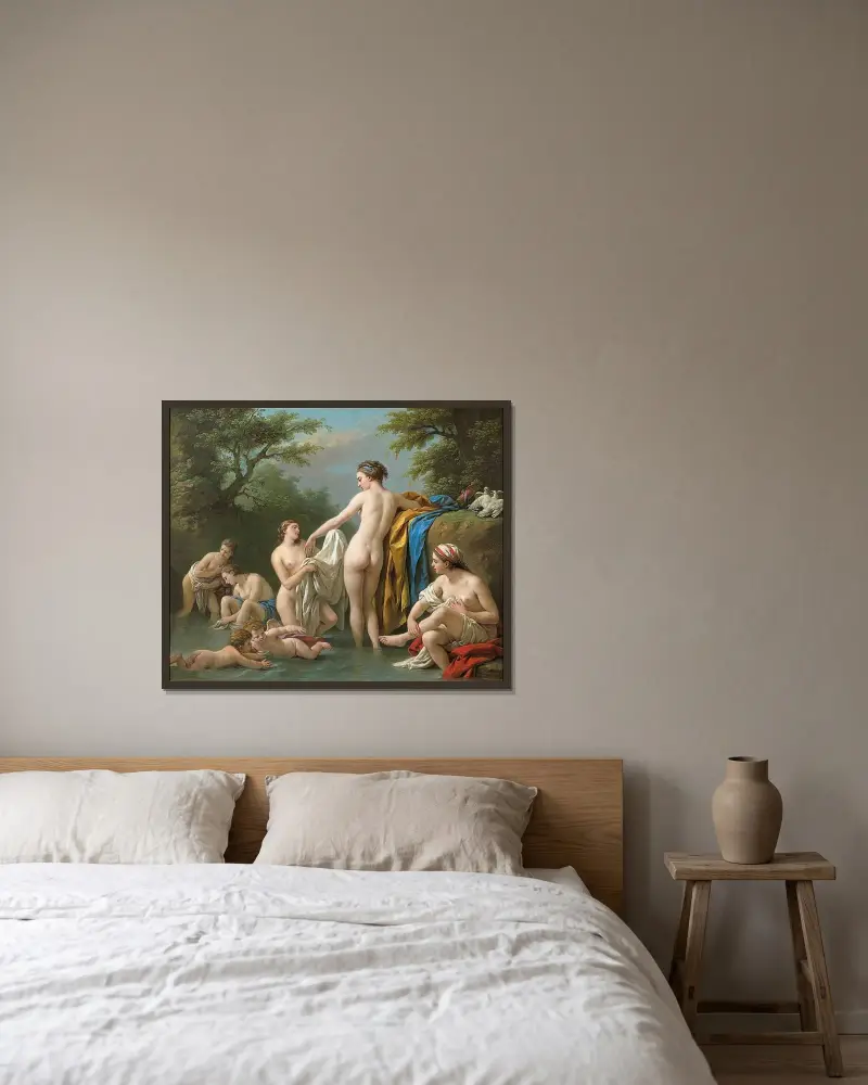 Venus und Nymphen beim Baden von Louis-Jean-François Lagrenée gerahmt an einer Wand