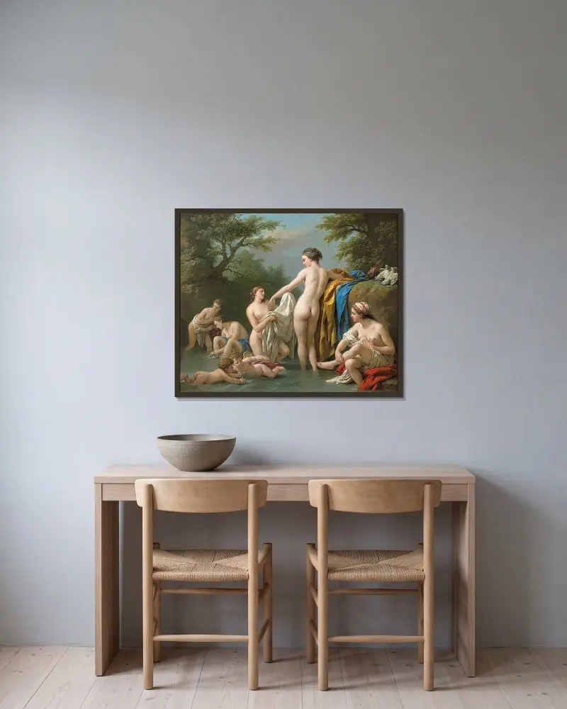 Venus und Nymphen beim Baden von Louis-Jean-François Lagrenée gerahmt an einer Wand
