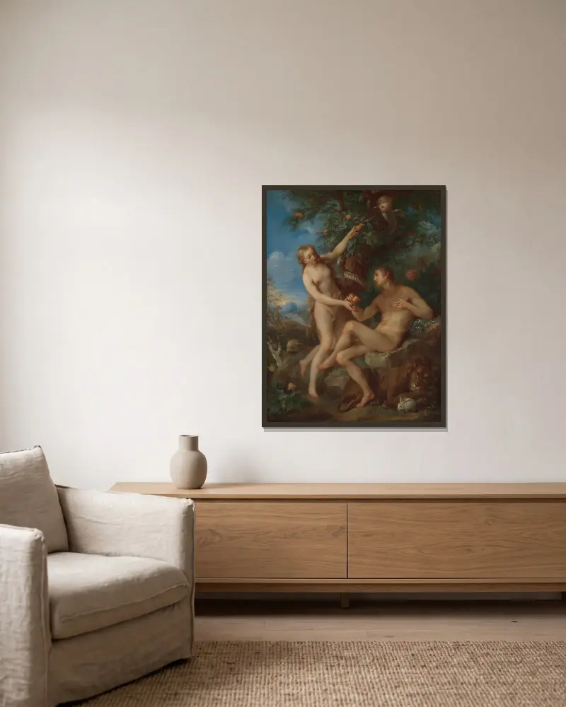 Adam and Eve av François Lemoyne inramad på en vägg