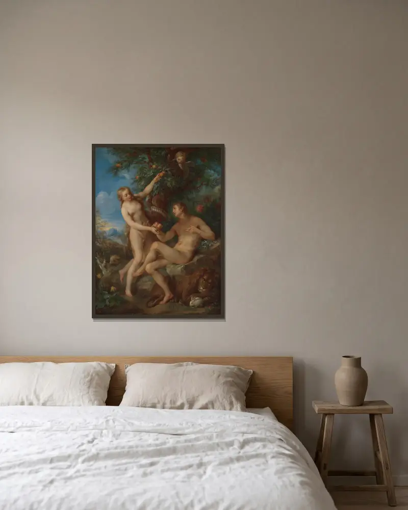 Adam and Eve av François Lemoyne inramad på en vägg