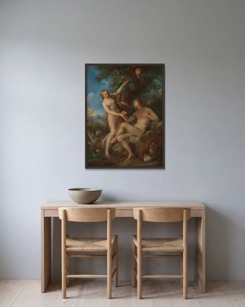 Adam and Eve av François Lemoyne inramad på en vägg