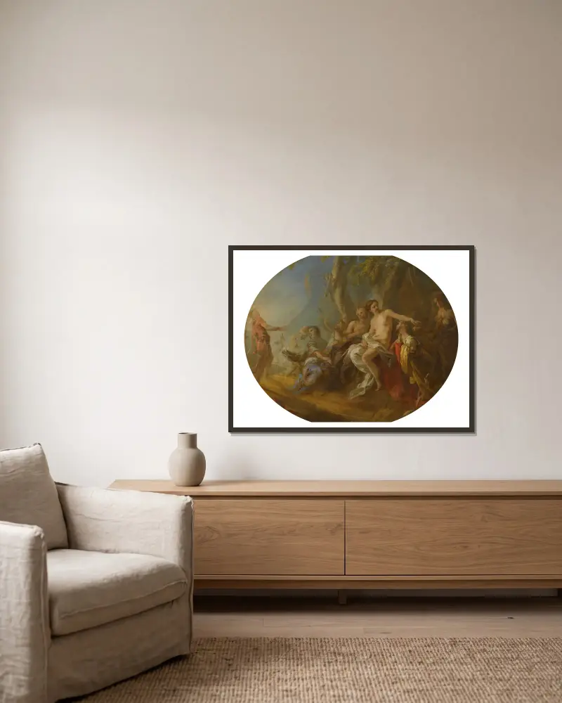 Diana And Actaeon av François Lemoyne inramad på en vägg