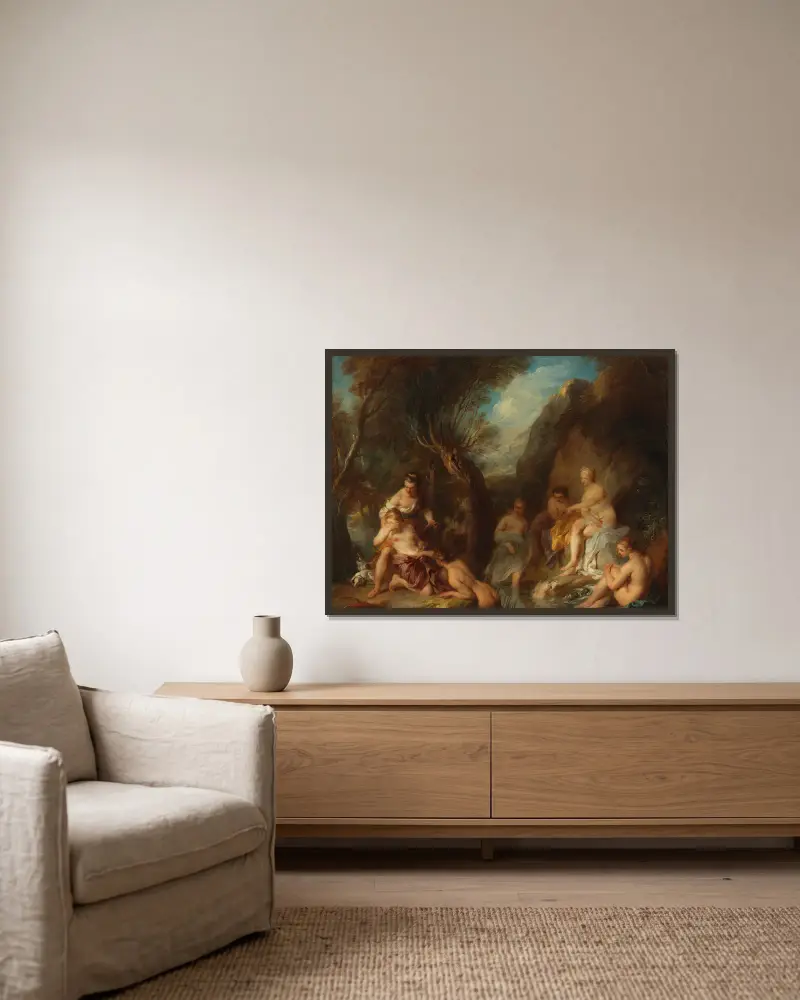 Diana and Callisto av François Lemoyne inramad på en vägg