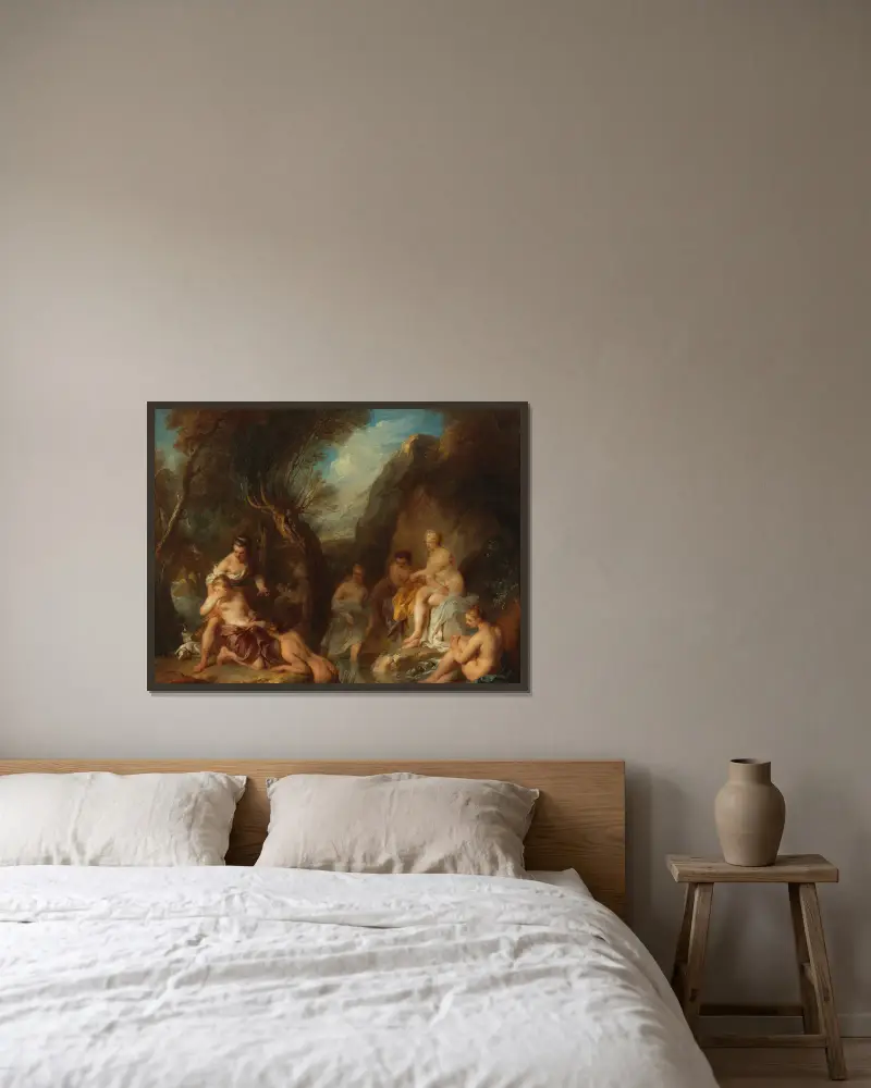 Diana and Callisto av François Lemoyne inramad på en vägg