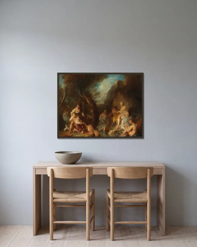 Diana and Callisto av François Lemoyne inramad på en vägg