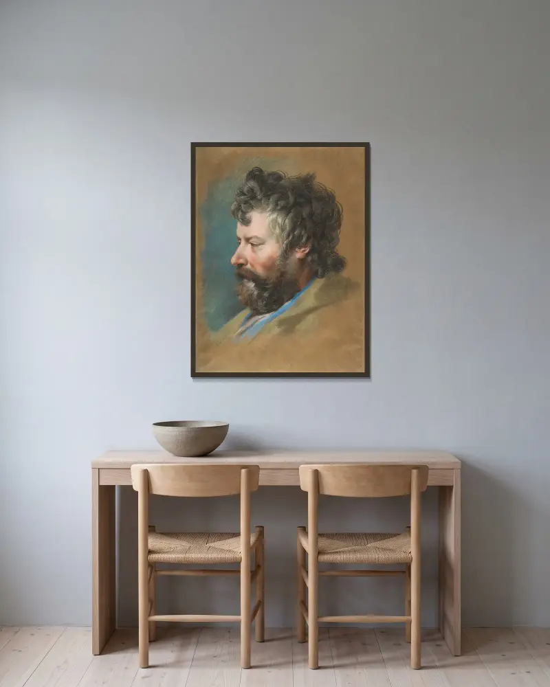 Head of a Bearded Man in Profile to Left av François Lemoyne inramad på en vägg