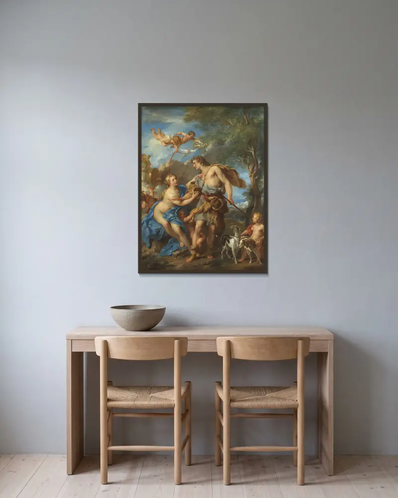 Venus und Adonis von François Lemoyne gerahmt an einer Wand
