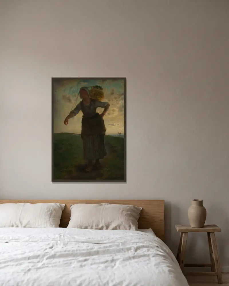 A Norman Milkmaid at Gréville av Jean-François Millet inramad på en vägg