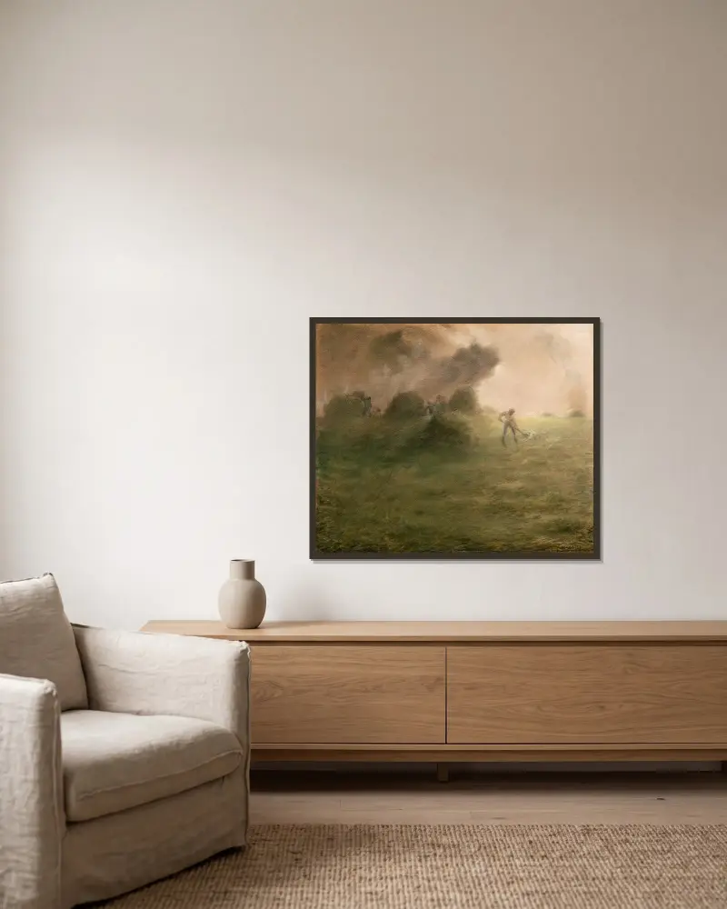 Sturm während der Heuernte von Jean-François Millet gerahmt an einer Wand