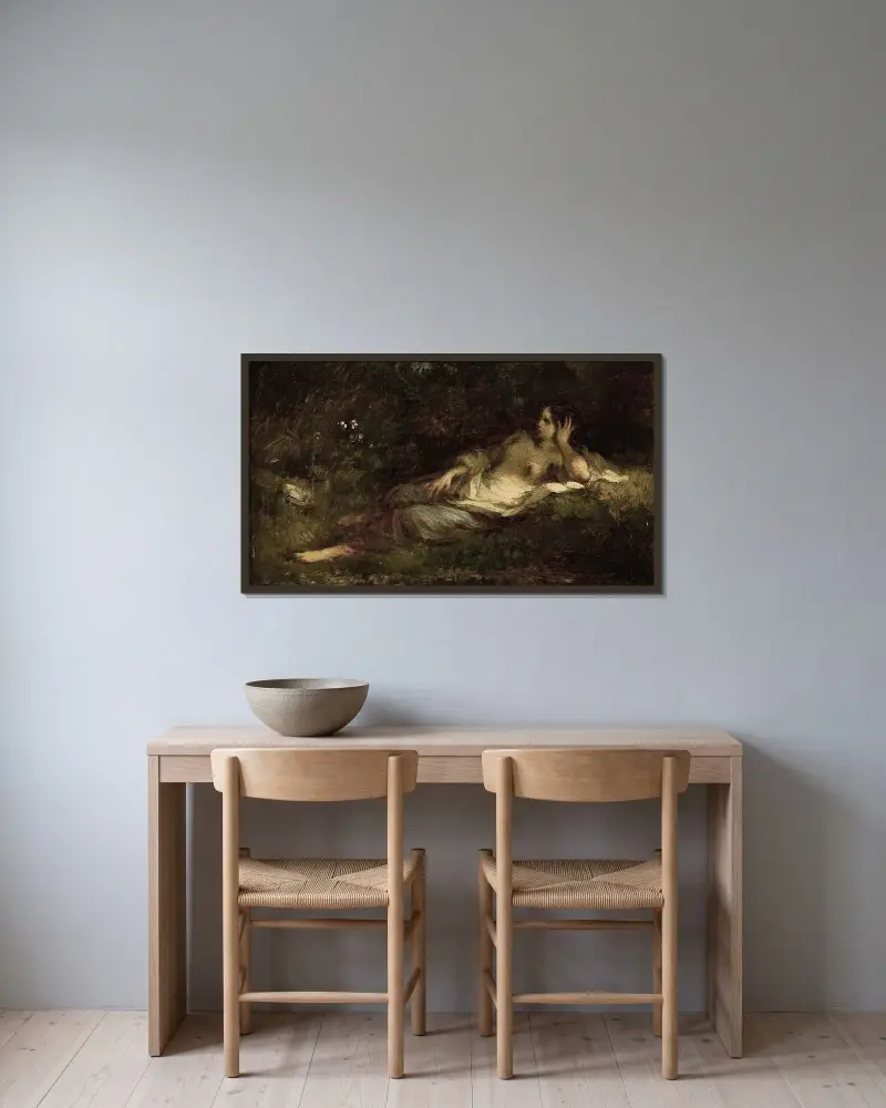 W spoczynku, Jean-François Millet w ramie na ścianie