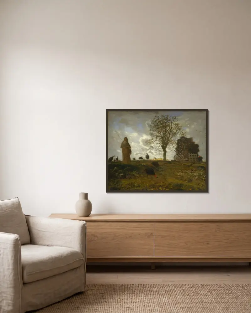 Autumn Landscape with a Flock of Turkeys av Jean-François Millet inramad på en vägg