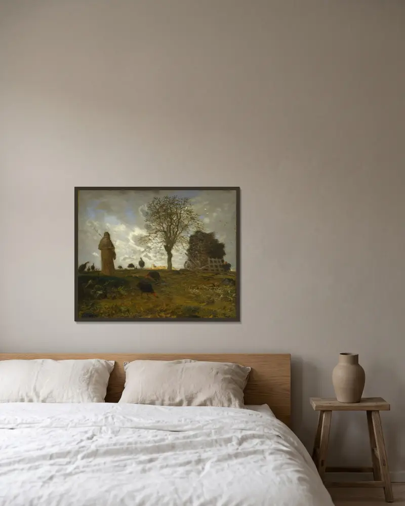 Autumn Landscape with a Flock of Turkeys av Jean-François Millet inramad på en vägg